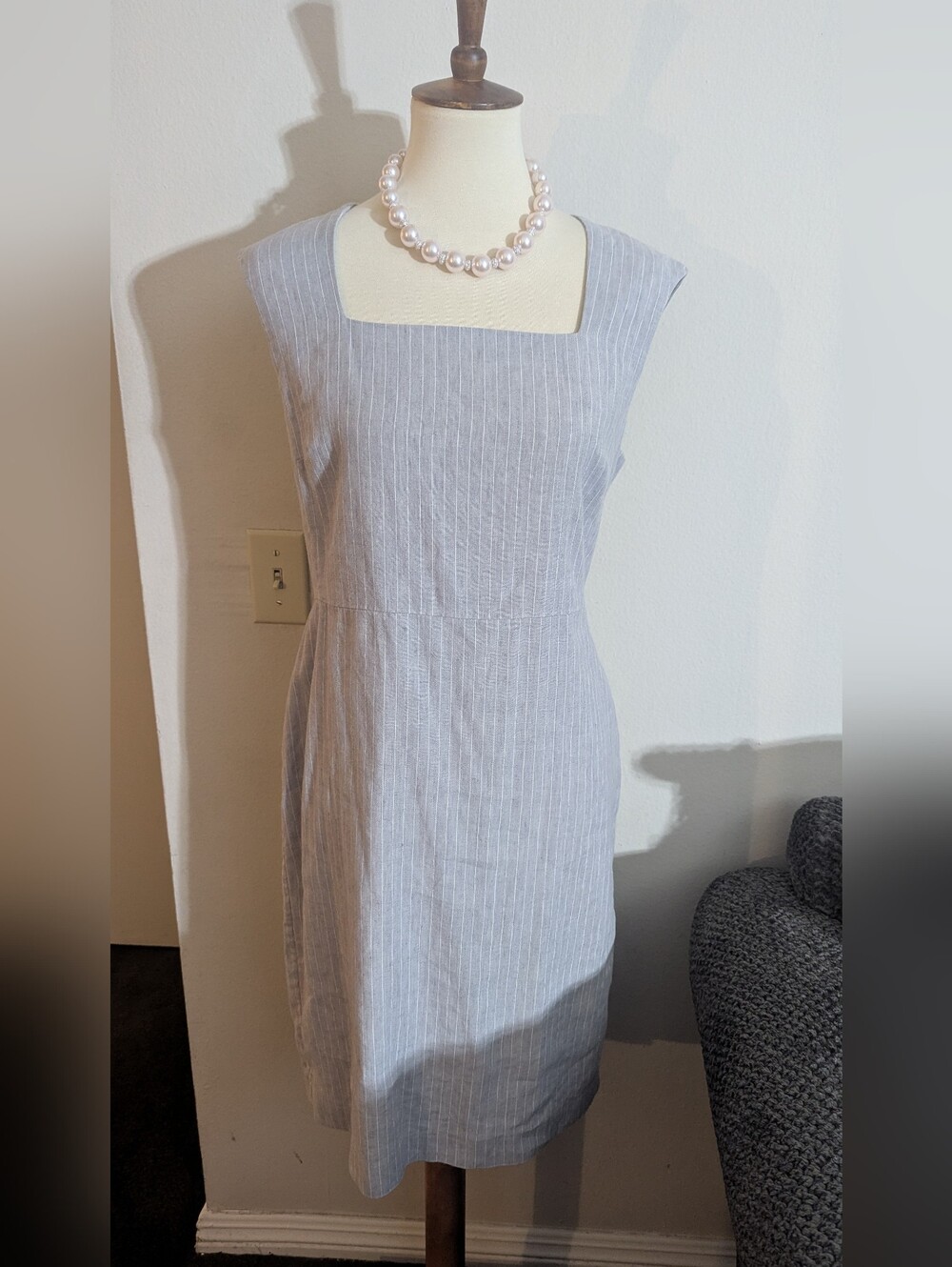 Ann Taylor Pinstripe Square Neck Sheath Dress 10